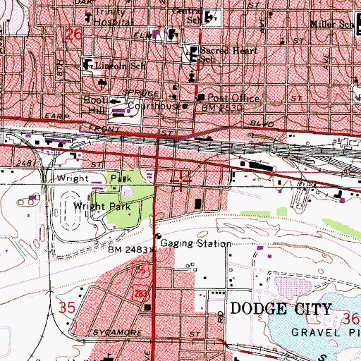 Topographic Map of Dodge City Industrial Park, KS