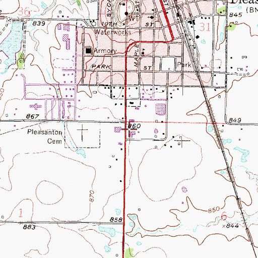Topographic Map of Pleasanton Industrial Park, KS