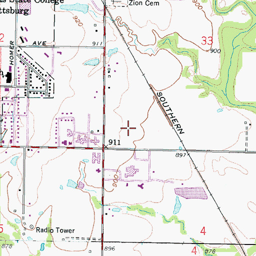 Topographic Map of Pittsburg Research and Development Industrial Park, KS