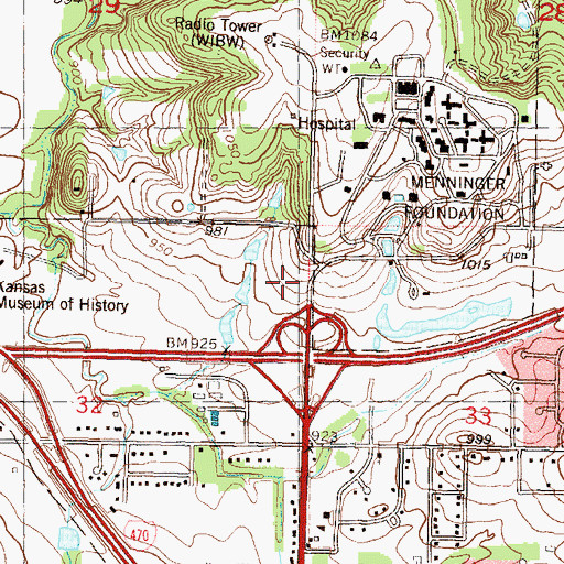 Topographic Map of Corporate Meadows Office Park, KS