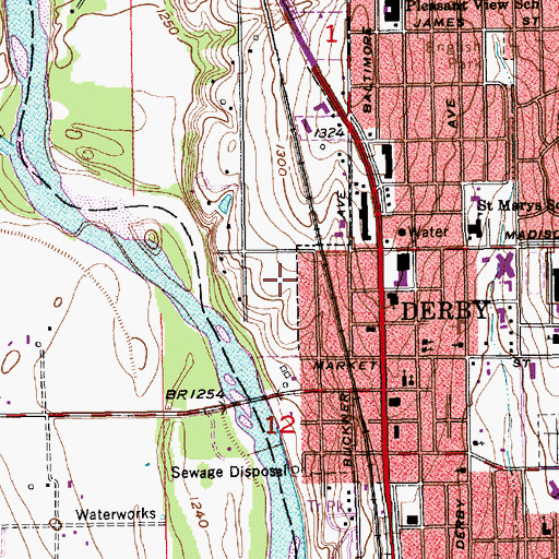 Topographic Map of Derby Business Park, KS