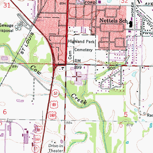 Topographic Map of Meadowbrook Shopping Complex, KS