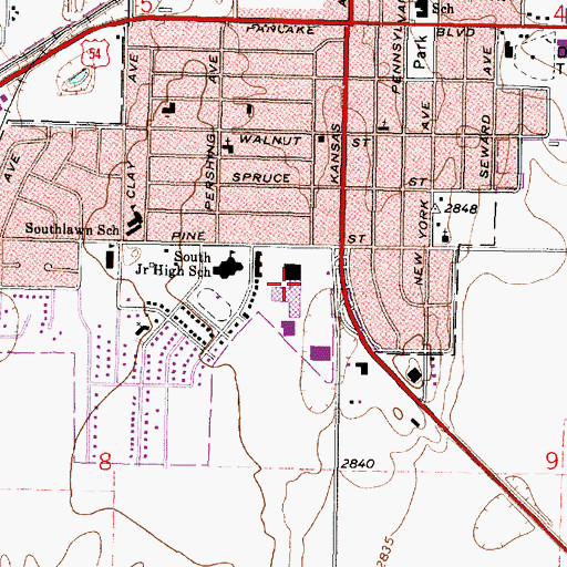 Topographic Map of Southgate Mall, KS