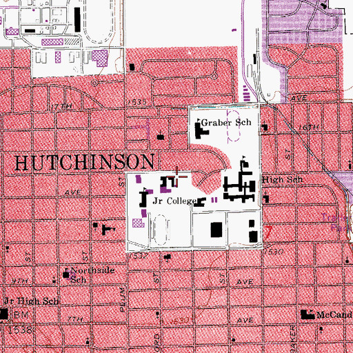 Topographic Map of Hutchinson Community College Ade - Wifco Reno County Industrial Center, KS