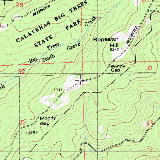 Topographic Map of Windy Gap, CA
