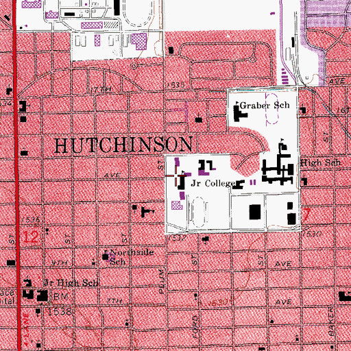 Topographic Map of Hutchinson Community College Lockman Hall, KS
