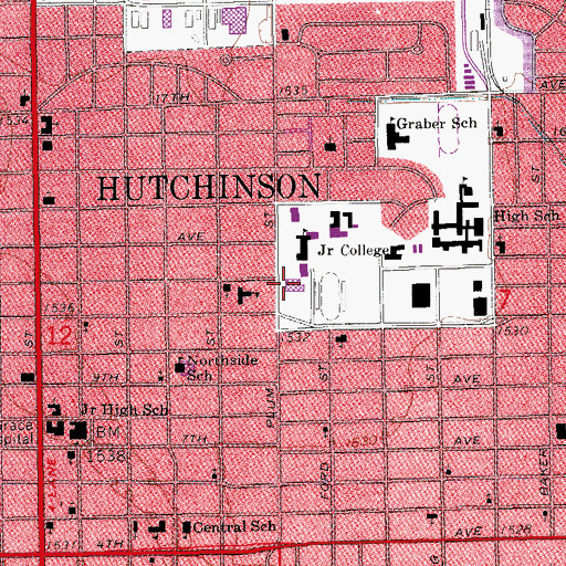 Topographic Map of Hutchinson Community College Science Hall, KS