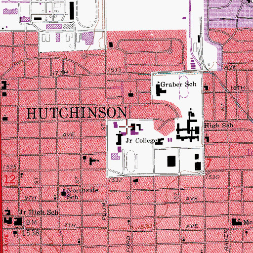 Topographic Map of Hutchinson Community College Shears Technology Center, KS