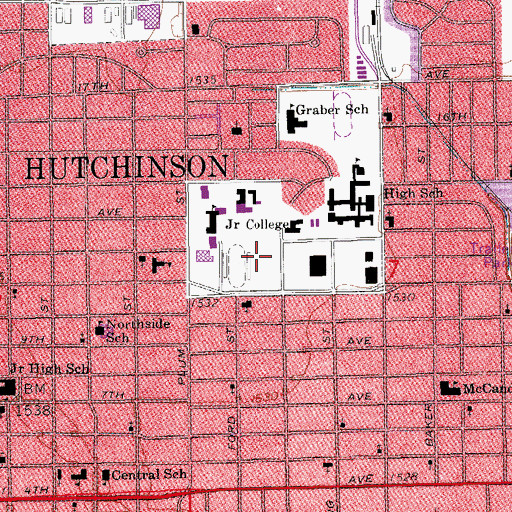 Topographic Map of Hutchinson Community College Stringer Fine Arts Center, KS