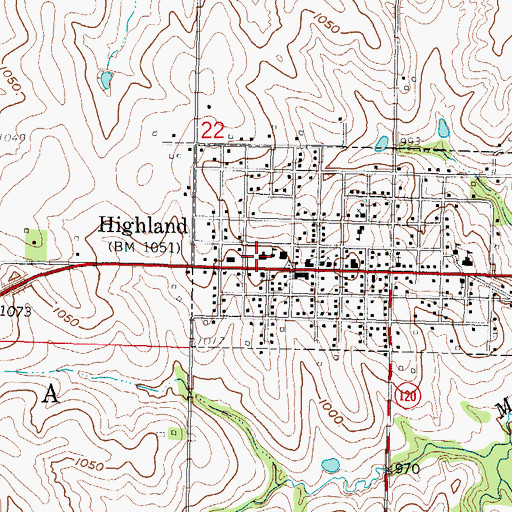 Topographic Map of Highland Community College Administration Building, KS