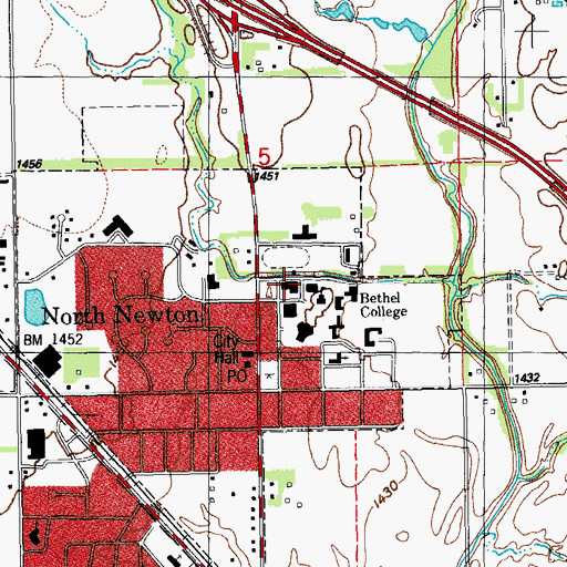 Topographic Map of Bethel College Memorial Hall, KS
