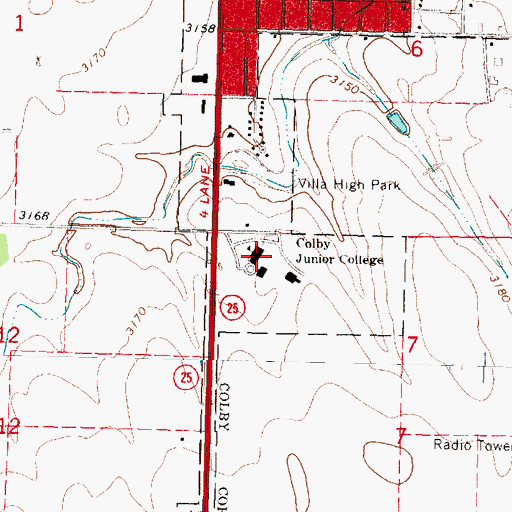 Topographic Map of Colby Community College Pierre C Henry Allied Health Building, KS