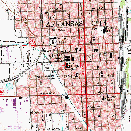 Topographic Map of Cowley College Brown Center, KS