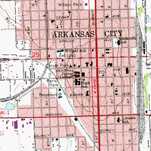Topographic Map of Cowley College Galle Johnson Hall, KS