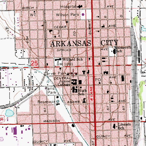 Topographic Map of Cowley College Ireland Hall, KS