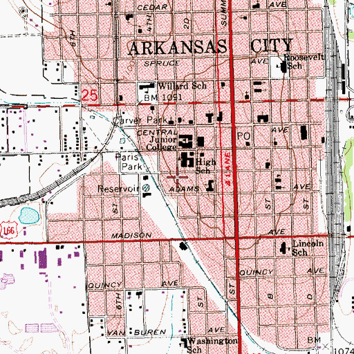 Topographic Map of Cowley College Webb - Brown Building, KS