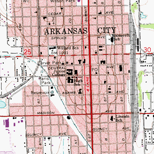 Topographic Map of Cowley College Wellness Center, KS
