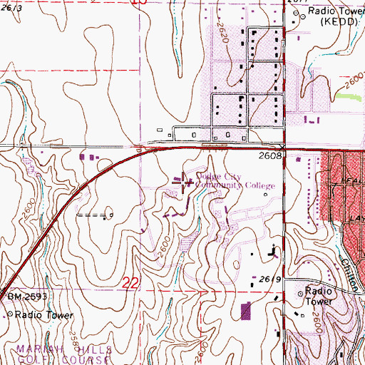 Topographic Map of Dodge City Community College Computer Center, KS