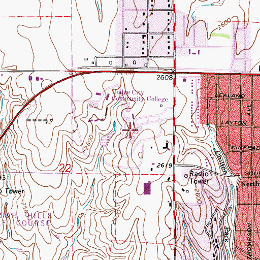 Topographic Map of Dodge City Community College Fine Arts Building, KS