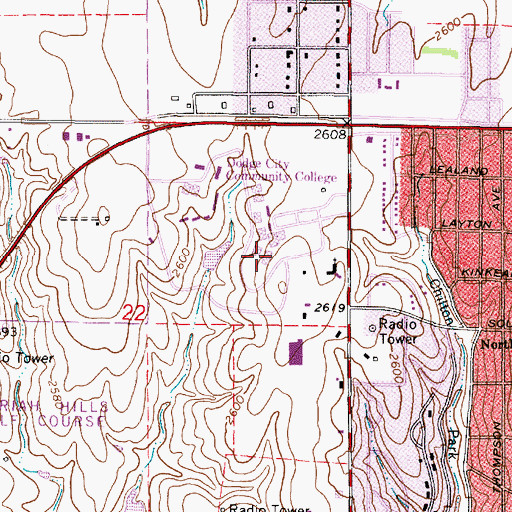 Topographic Map of Dodge City Community College Humanities Building, KS