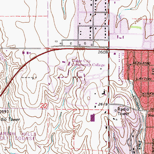 Topographic Map of Dodge City Community College Student Union, KS
