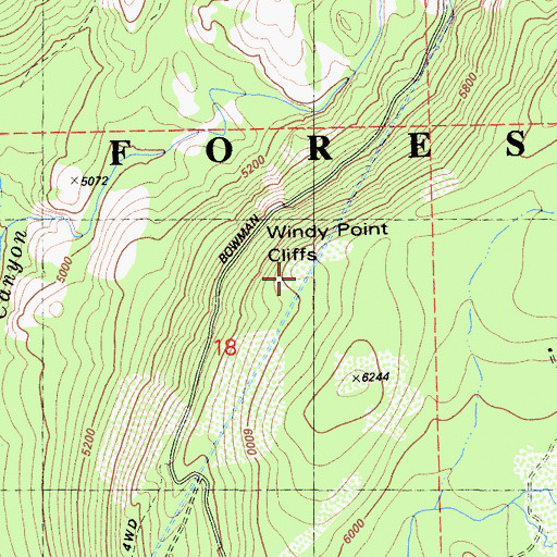 Topographic Map of Windy Point Cliffs, CA