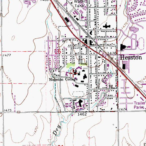 Topographic Map of Hesston College Charles Hall, KS