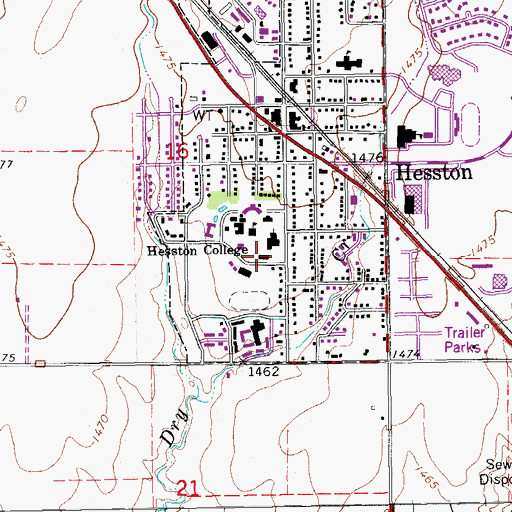 Topographic Map of Hesston College Kropf Center, KS