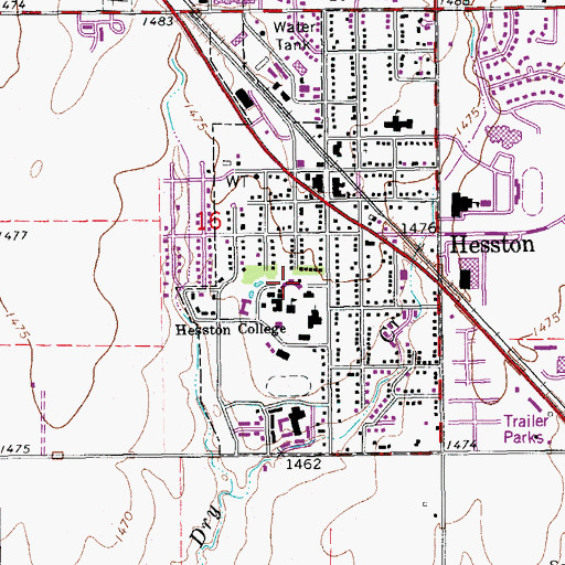 Topographic Map of Hesston College Northlawn Building, KS