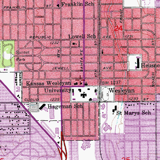 Topographic Map of Kansas Wesleyan University North Hall, KS