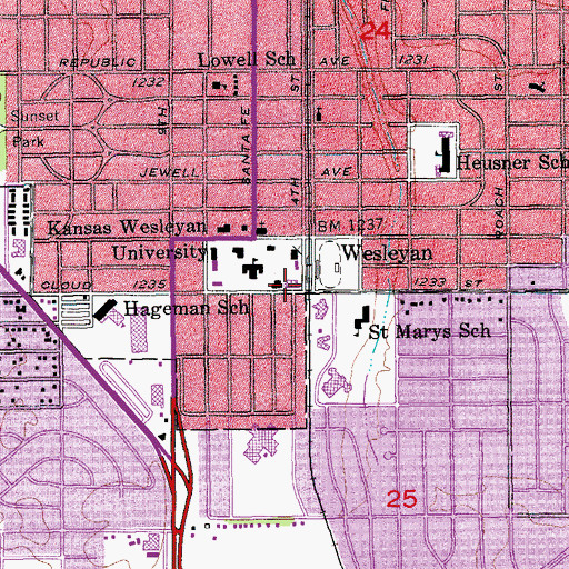 Topographic Map of Kansas Wesleyan University Peters Science Hall, KS