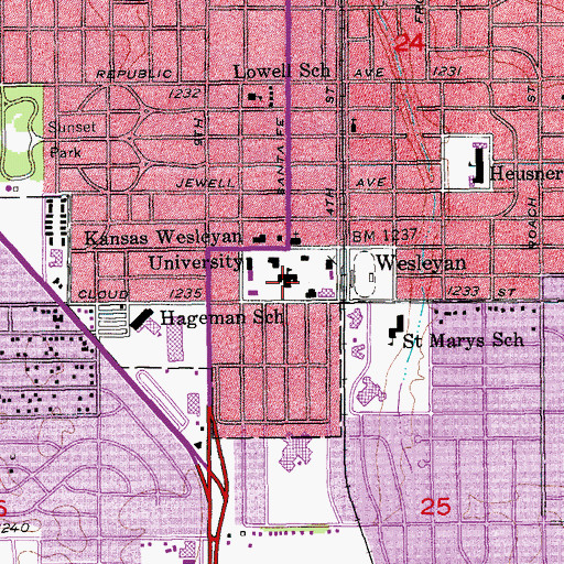 Topographic Map of Kansas Wesleyan University Pioneer Hall, KS