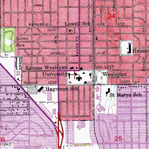 Topographic Map of Kansas Wesleyan University Sams Hall of Fine Arts, KS