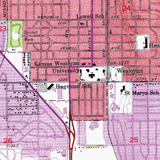Topographic Map of Kansas Wesleyan University South Hall, KS