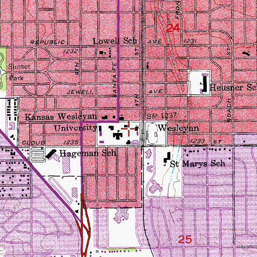 Topographic Map of Kansas Wesleyan University Student Activities Center, KS