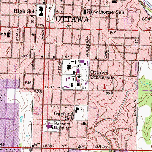 Topographic Map of Ottawa University Student Commons, KS
