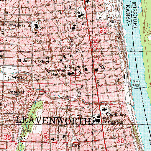 Topographic Map of Leavenworth County American Red Cross, KS