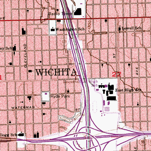 Topographic Map of Midway - Kansas American Red Cross, KS