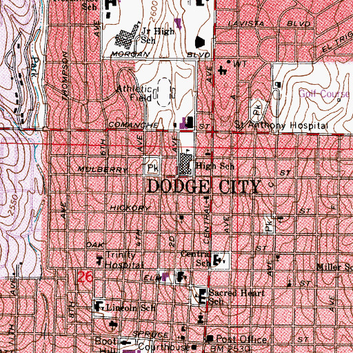 Topographic Map of Dodge City American Red Cross, KS