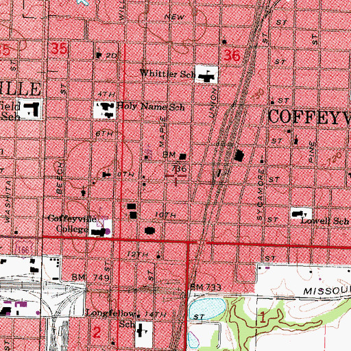 Topographic Map of Pioneer Kansas American Red Cross, KS