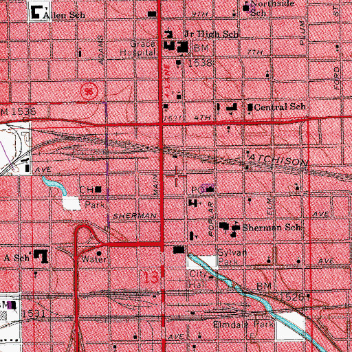 Topographic Map of Reno County American Red Cross, KS