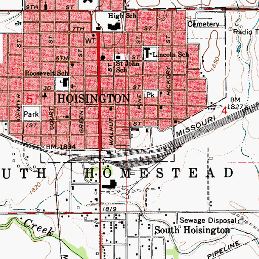 Topographic Map of Hoisington Municipal Power Plant, KS