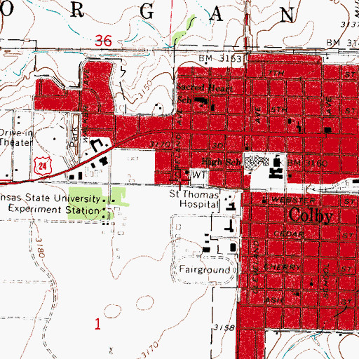 Topographic Map of Colby Municipal Power Plant, KS