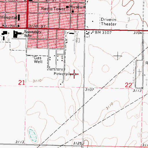 Topographic Map of Hugoton Municipal Power Plant Number 2, KS