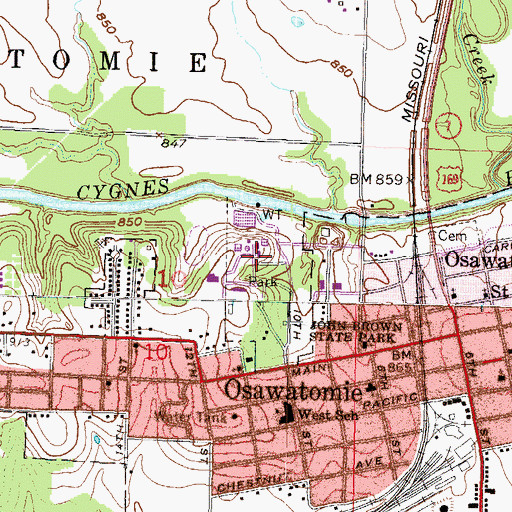 Topographic Map of Osawatomie Municipal Power Plant, KS