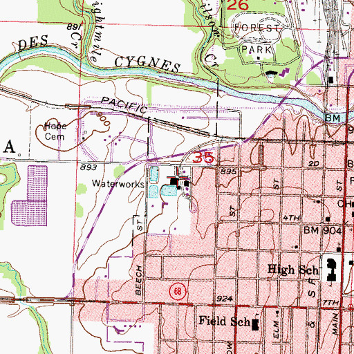 Topographic Map of Ottawa Municipal Power Plant, KS