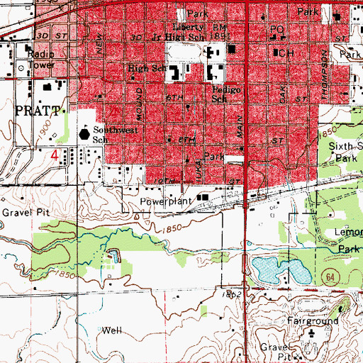 Topographic Map of Pratt Municipal Power Plant Number 2, KS
