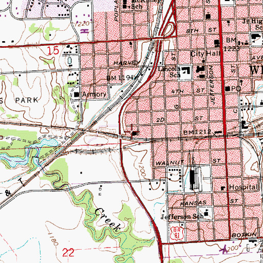 Topographic Map of Wellington Municipal Power Plant, KS