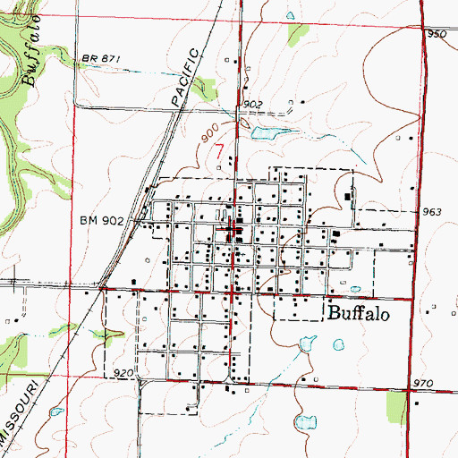 Topographic Map of Buffalo Post Office, KS