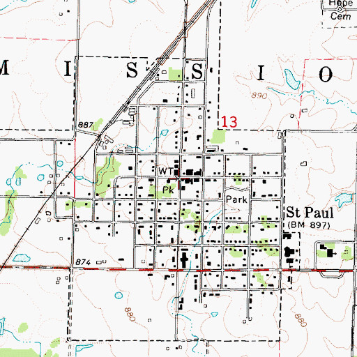 Topographic Map of Saint Paul Post Office, KS